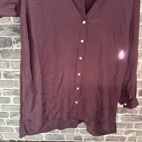 J. Jill button down blouse burgundy maroon button down shirt top - Picture 6 of 8